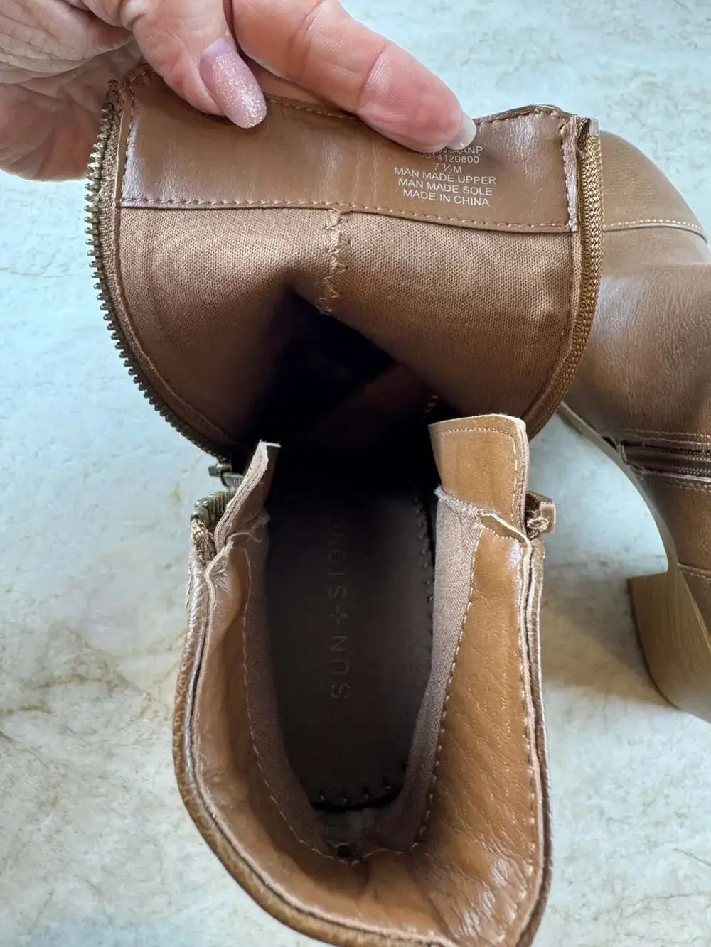 Sun + Stone Rowaan Brown Platform Ankle Boots Block Heel Zip Womens 7.5 M